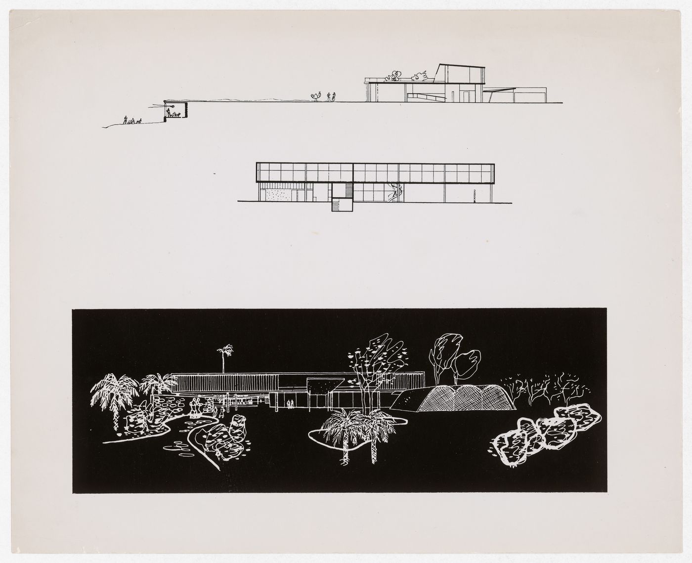 Photograph of drawing of Governor Juscelino Kubitschek's Complex, Belo Horizonte, Brazil