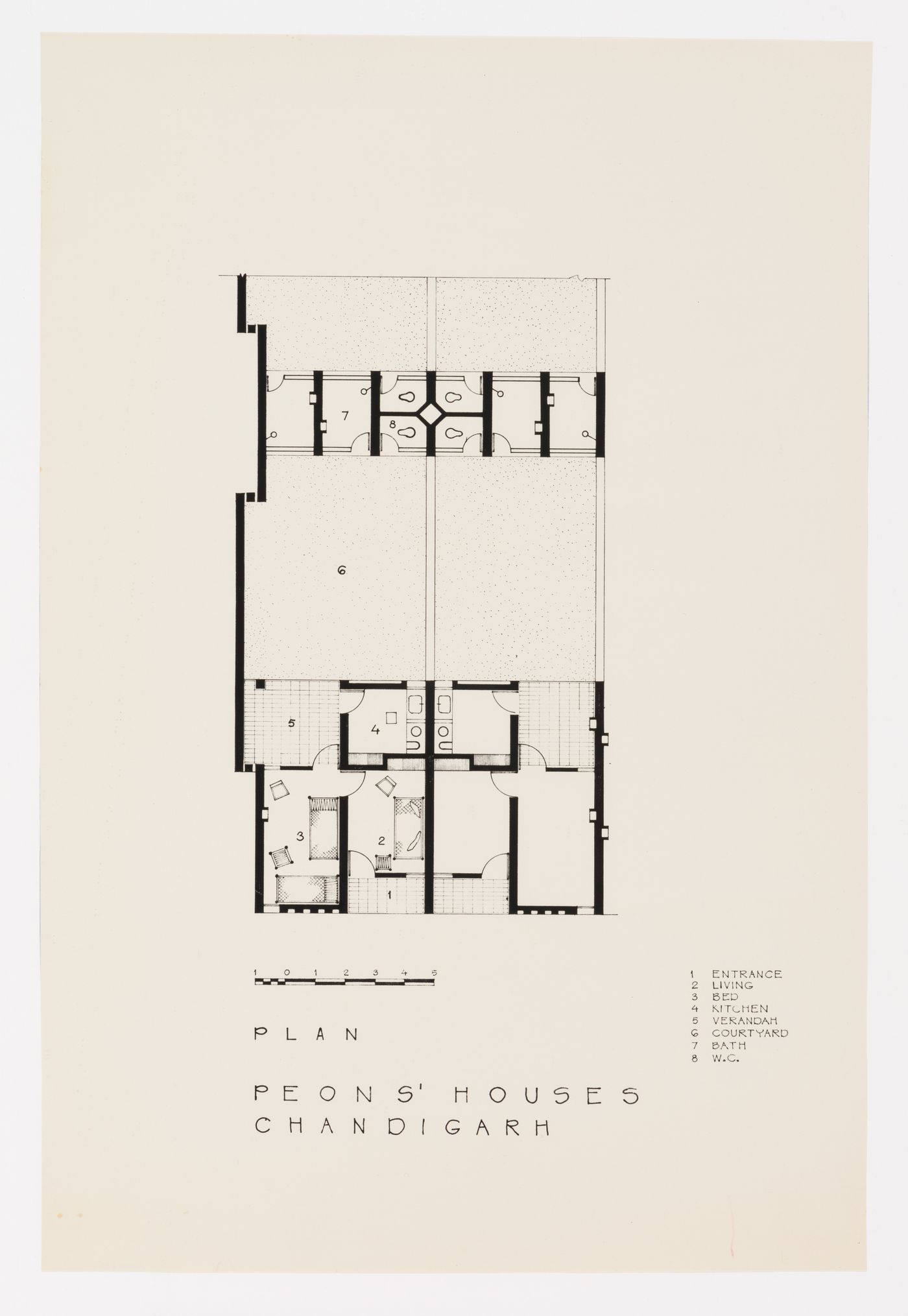 Plan for the Peons' Houses in Chandigarh, India