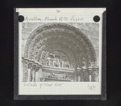 Detail view of west portal of Saint-Lazare, Avallon, France