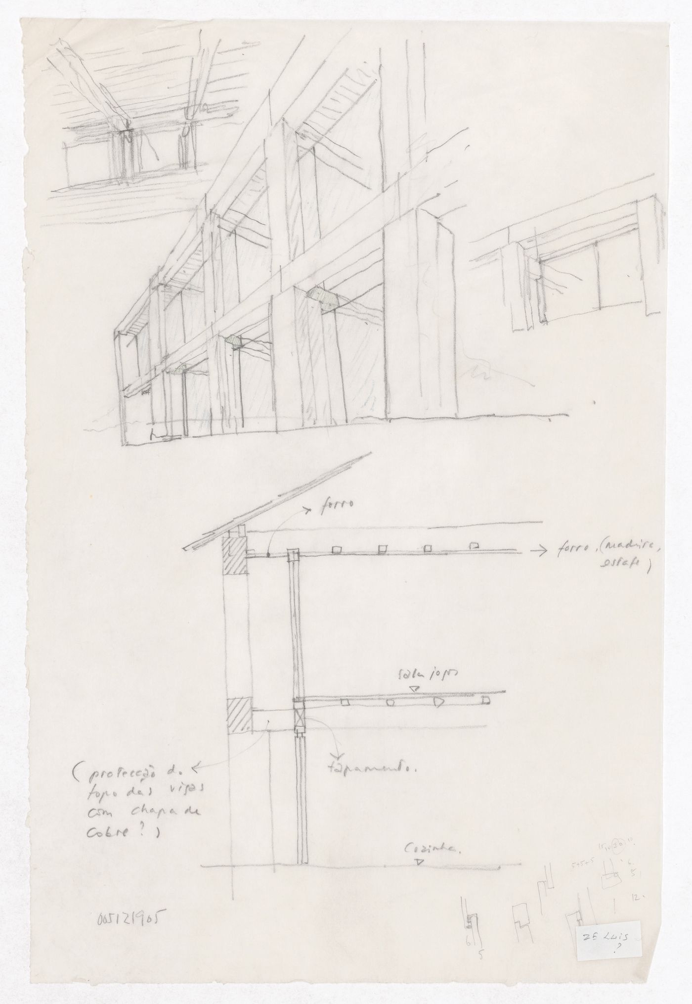 Sketch perspectives and detail for Casa J. M. Teixeira, Quinta do Forno, Briteiros - Guimarães, Portugal