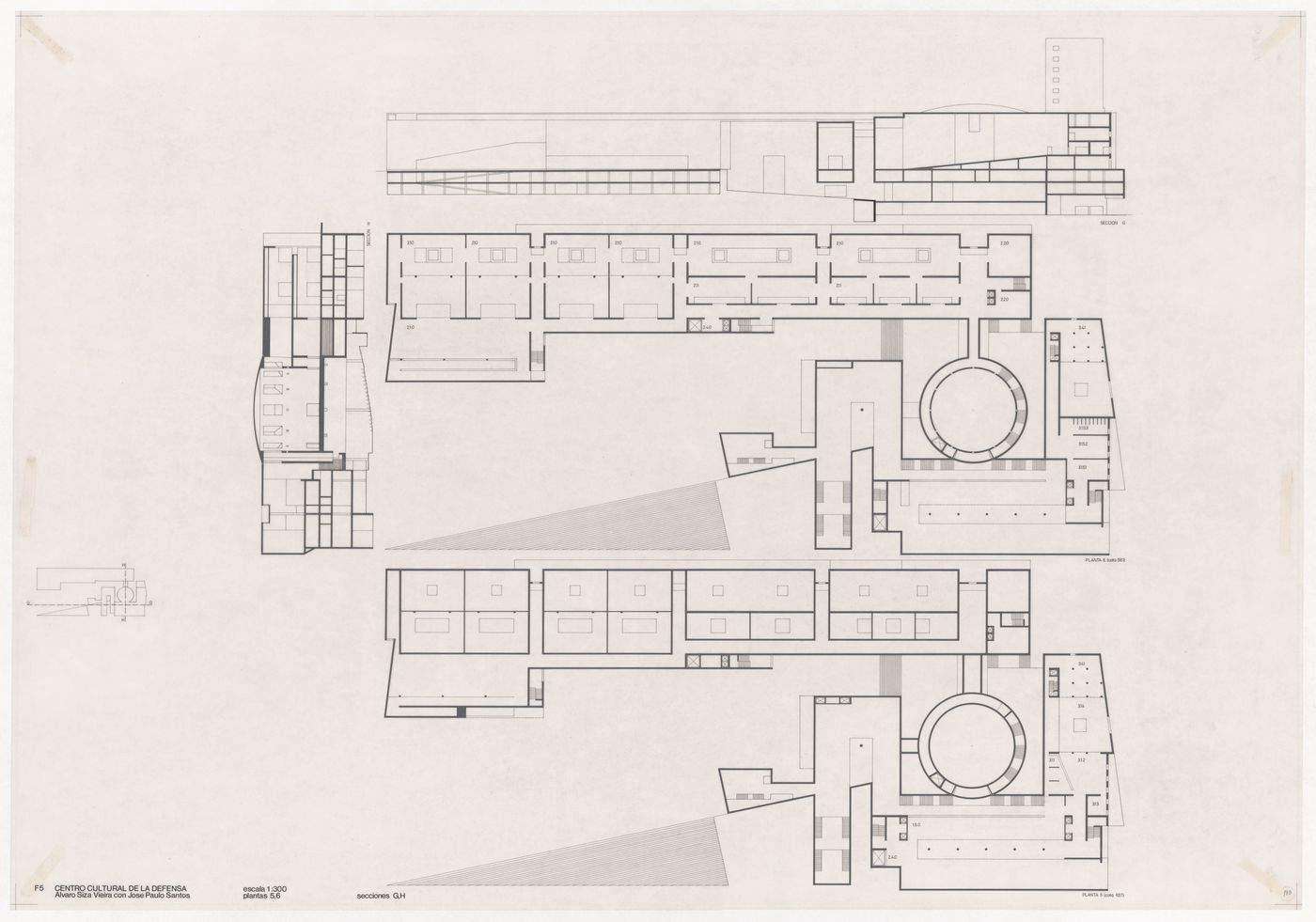 Plans and sections for Centro Cultural de la Defensa - 1º Fase - 2º Fase, Madrid, Spain