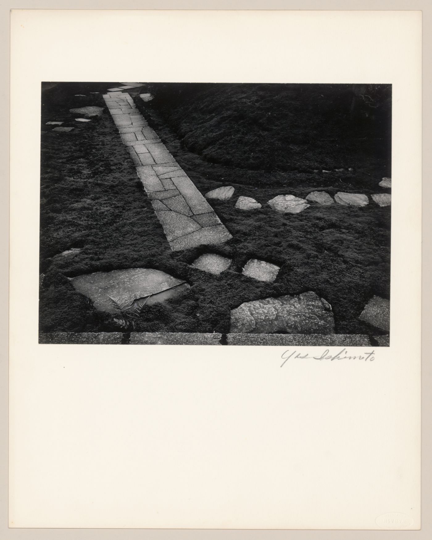 View of the paving stones and stepping-stones inside the Central Gate (also known as the Inner Gate) in the Carriage Stop Garden (also known as the Courtyard Garden), Katsura Rikyu (also known as Katsura Imperial Villa), Kyoto, Japan