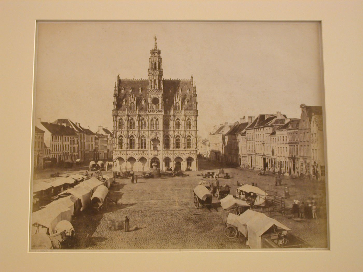 View of Grande place, with market stalls, Audenarde, Belgium