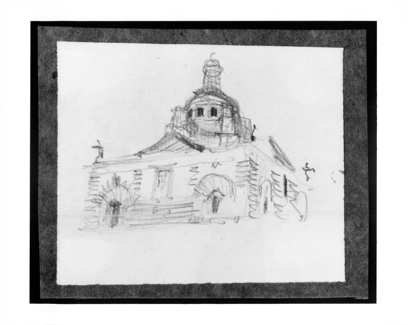 Design for a square, domed building - perspective