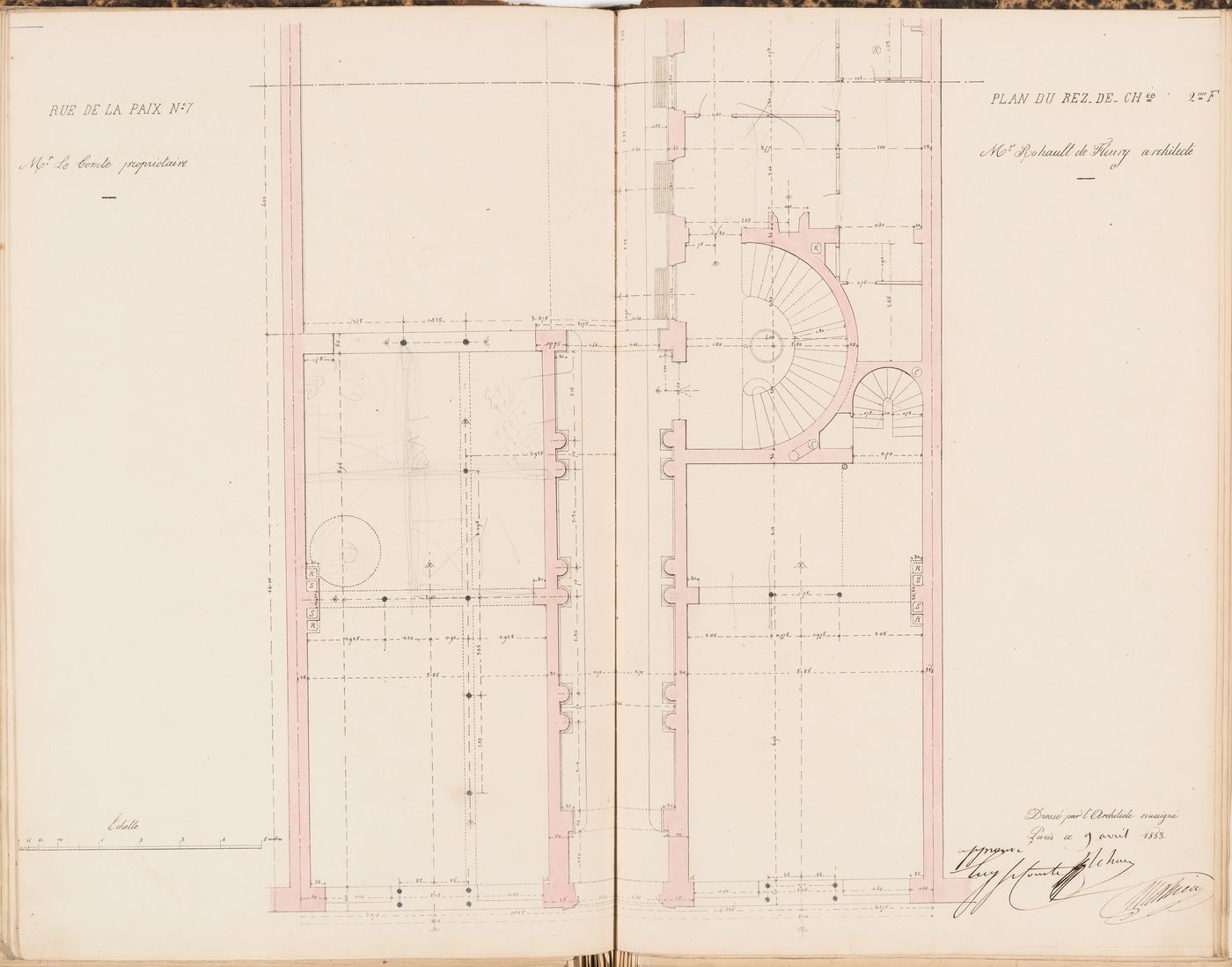 Contract drawing for the Hôtel du Timbre for Monsieur Le Comte, 7 rue de la Paix, Paris: Ground floor plan for the "2e appartement"