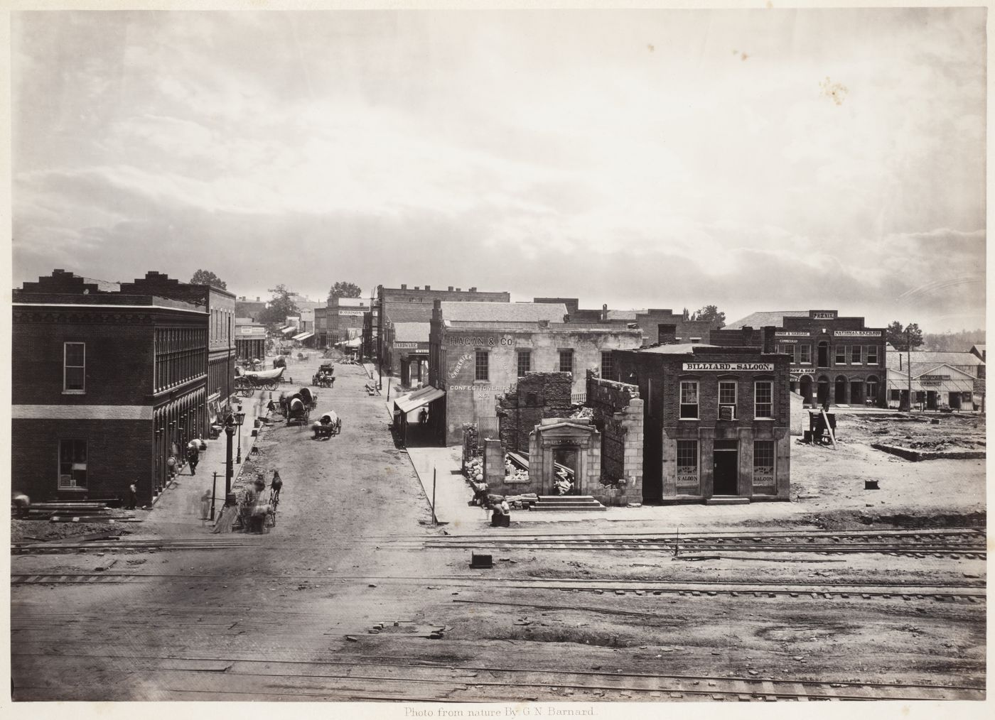 View of city in ruins after Sherman's march, railroad in foreground, Atlanta, Georgia, United States