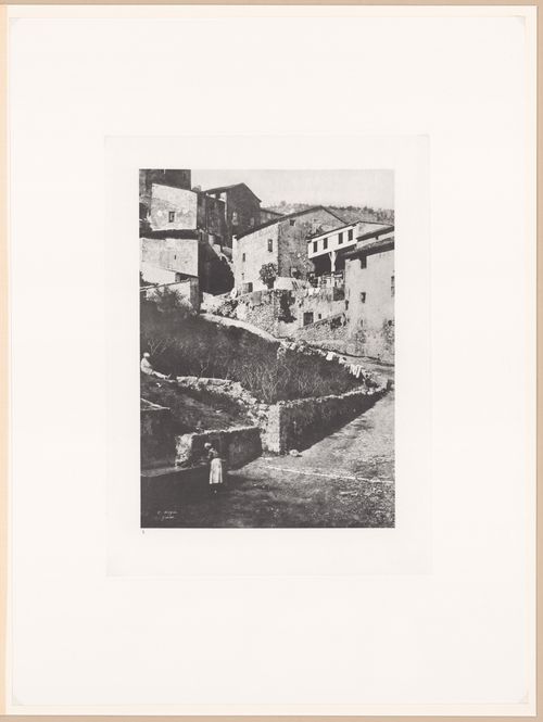 View of village houses on steep hillside, Grasse, France