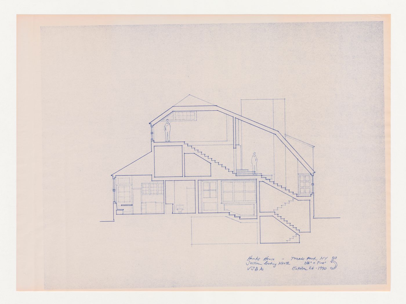 Section looking north for the Hanks-Paré Residence, Tuxedo Park, New York