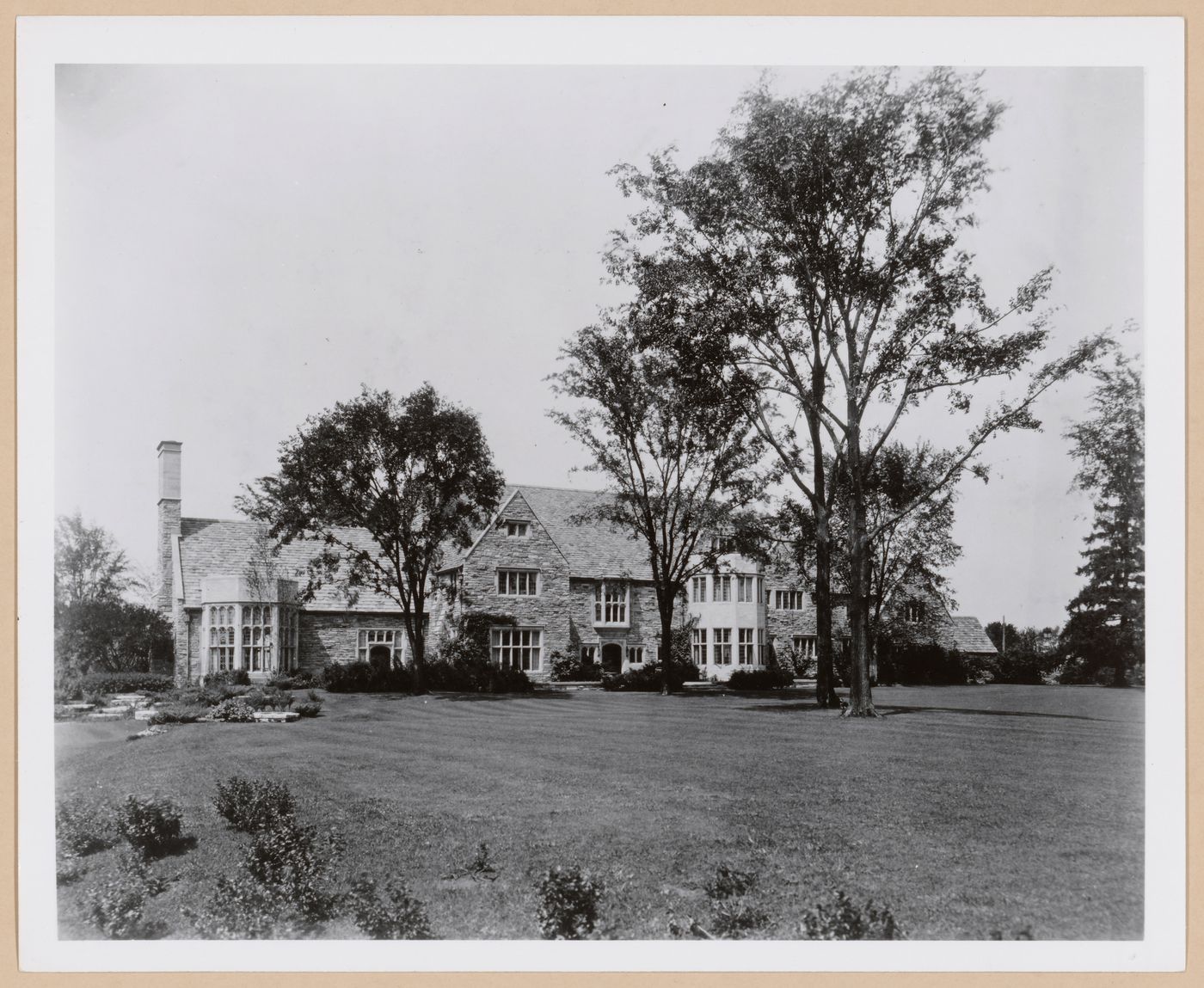 View of the rear [?] façade of the Alvan T. Macauley house, Lake Shore Road, Grosse Pointe Shores, Michigan