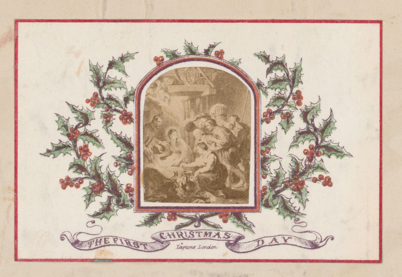 Photograph of a drawing of a nativity scene affixed to a Christmas card