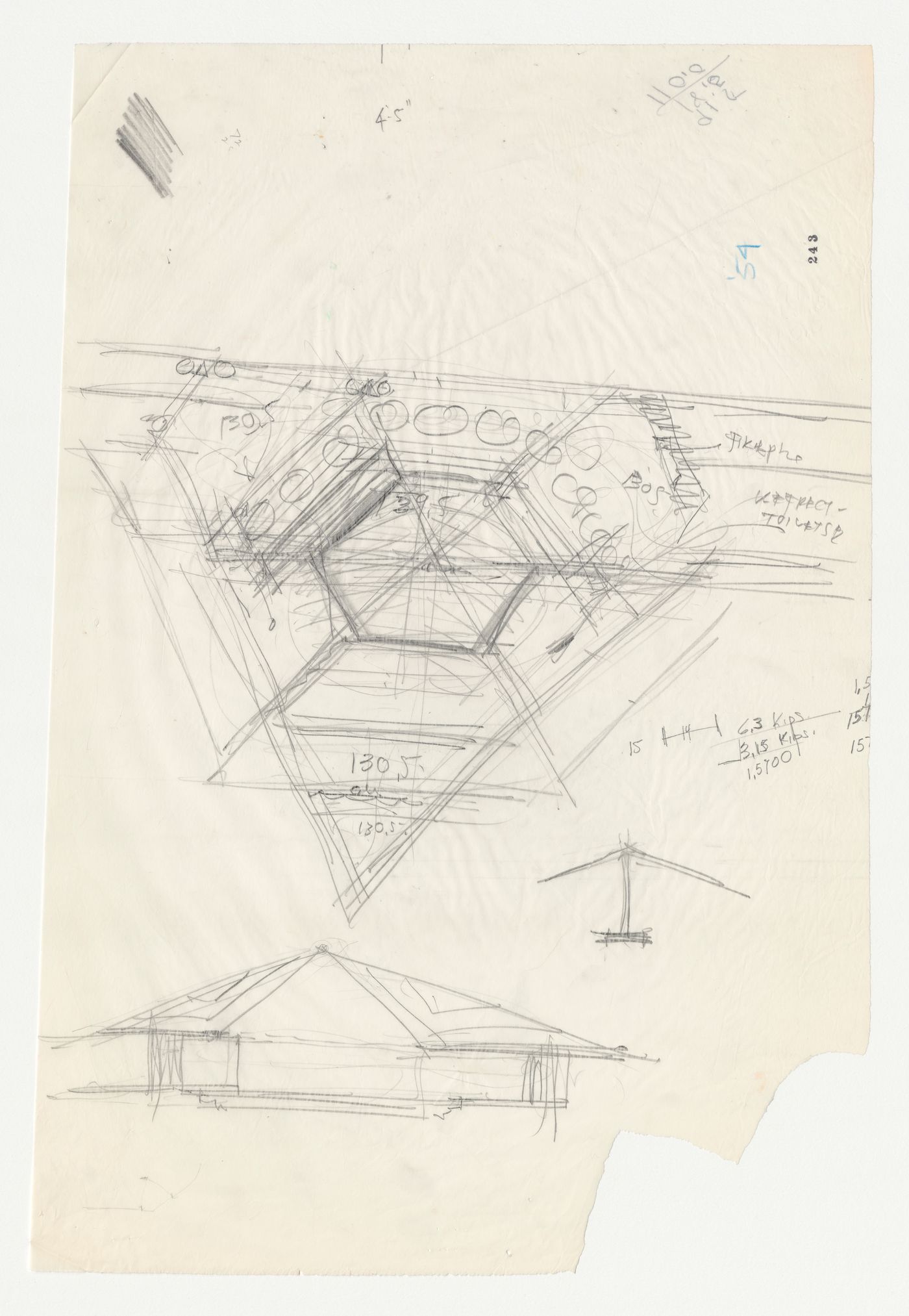 Wayfarers' Chapel, Palos Verdes, California: Sketch plan and sketch elevation for the parish house