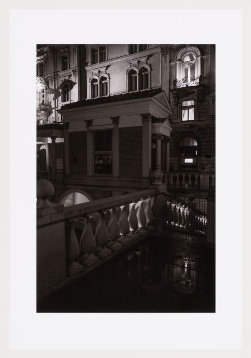 Kiosk at the Triple Bridge with view of the flower shop at night, Ljubljana, Slovenia