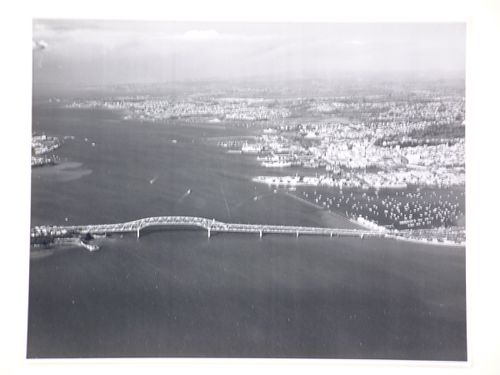 Aerial view of the Auckland Harbour Bridge, over the Waitematā Harbour, Auckland, New Zealand