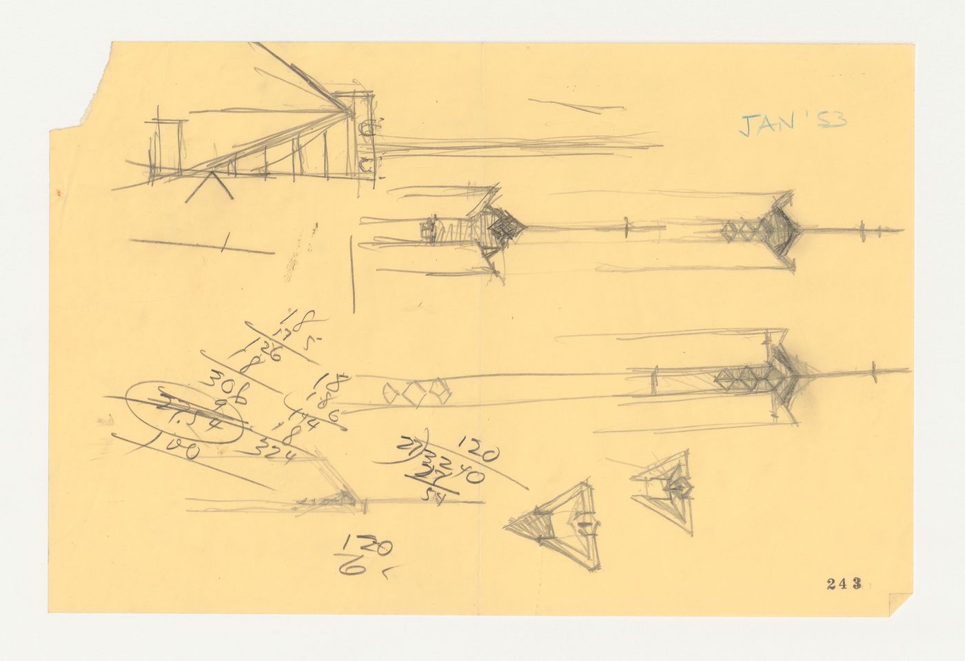 Wayfarers' Chapel, Palos Verdes, California: Sketch plans and sketch elevations for the top of the campanile