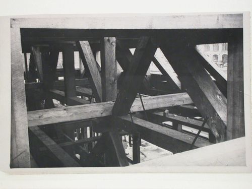 View of a post-and-beam structure of the second wooden Lenin Mausoleum, Red Square, Moscow
