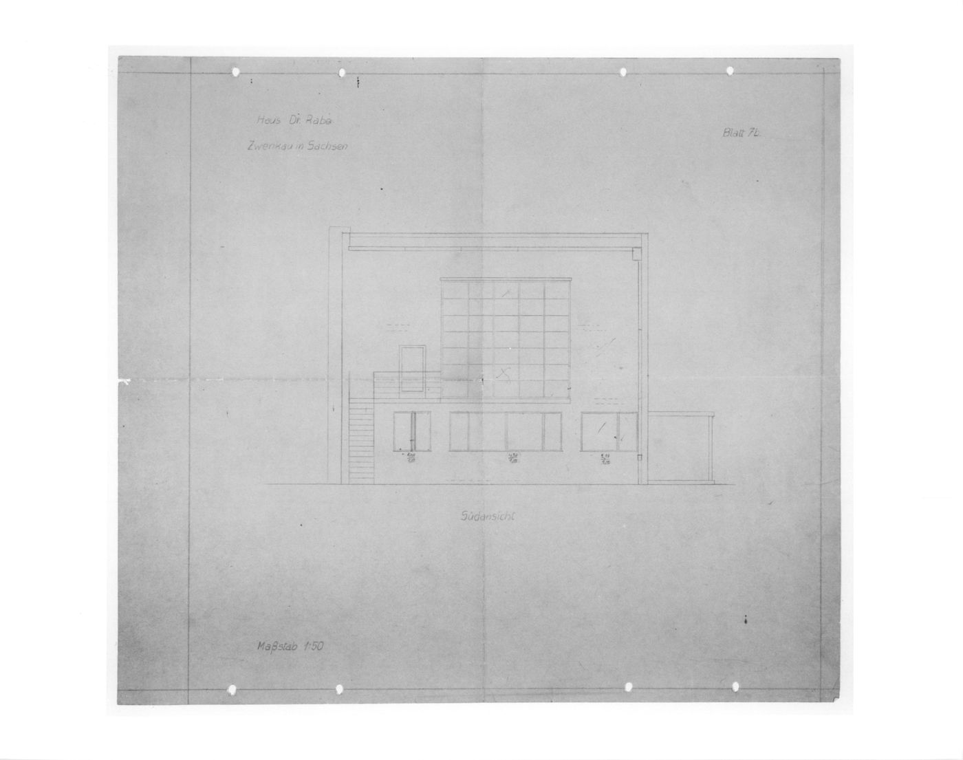 Dr Rabe House, Zwenkau - southview - Blatt 7B (with annotations)