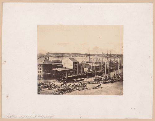 View of Market Square with a wharf in the background from King Street, Saint John, New Brunswick