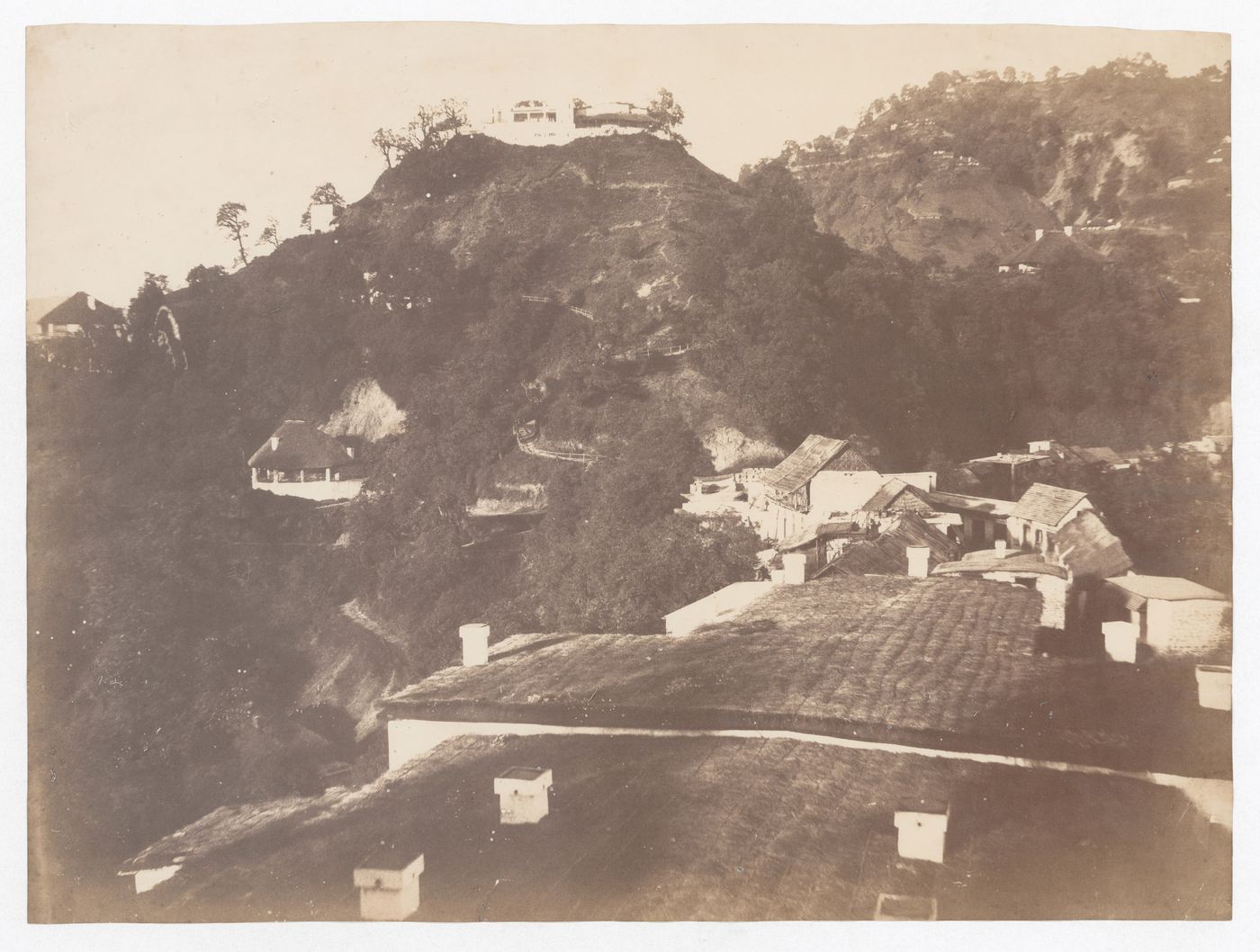 View of "The Castle", the house of Maharaja Dhulip Singh, from the roof of Mrs. Ludlums' house, Mussoorie, India