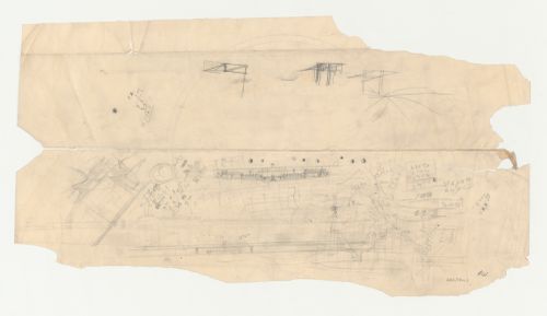 Los Angeles Municipal Airport: Two sketch elevations with other unidentified sketches