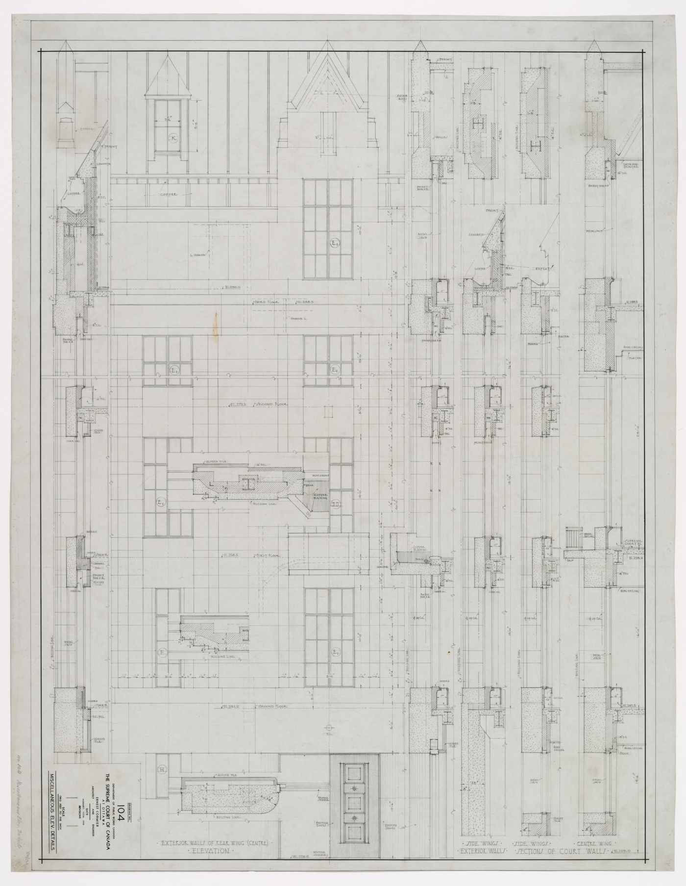 Détails divers de la façade, Cour suprême du Canada, Ottawa, Ontario, Canada (1937-1953, 1977)