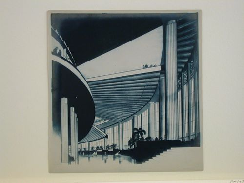 Photograph of an interior perspective drawing for the final round of competition for a "synthetic theater" in Sverdlovsk, Soviet Union (now Ekaterinburg, Russia)