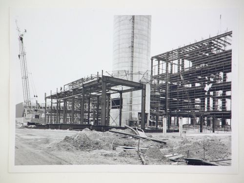 View of construction of steel structure for boiler house of power station, United Kingdom