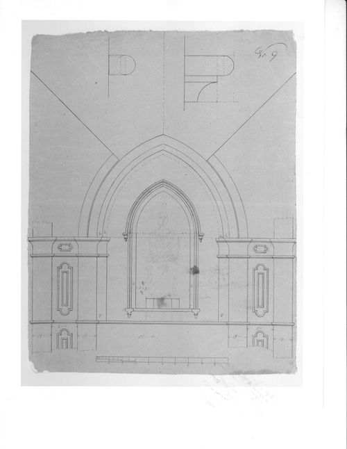 Elevations for a niche beside the main entrance and details for decorative mouldings for Notre-Dame de Montréal