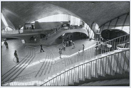 TWA terminal, white tile stairs