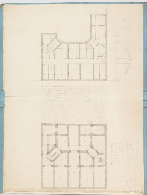 Project for a hôtel for M. Busche: Plans, probably for the "caves" and second floor for a four-storey hôtel with a garden