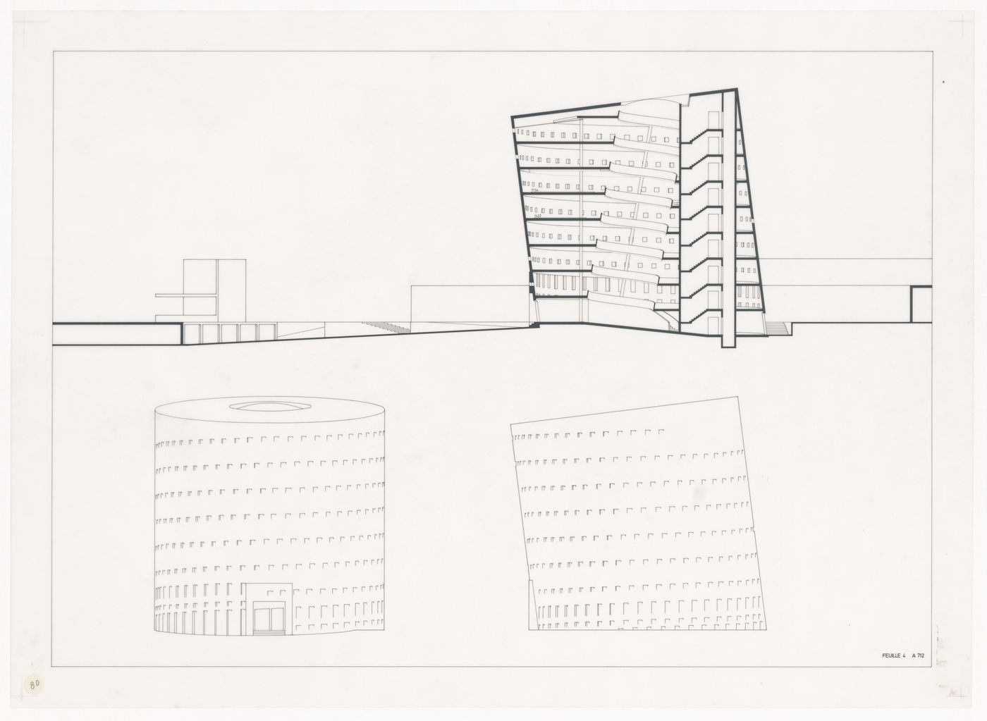 Section and elevations for Sede da Companhia Dom [Dom Company Headquarters], Cologne, Germany