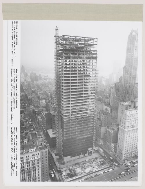Seagram building under construction, 375 Park avenue, New York, N.Y., east view