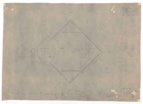 Plan showing balcony and stage grid for Theatre for J&K Academy of Art, Culture and Languages, Jammu, India