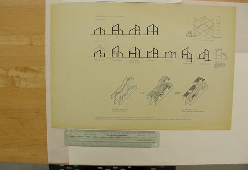 Sections and axonometrics for Village housing for CIAM X
