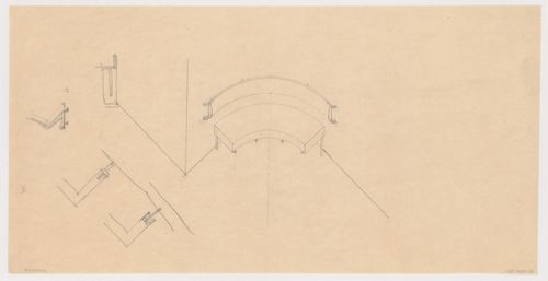 Axonometric for a built-in hall bench with a detail for the bench leg, Villa Allegonda, Katwijk aan Zee, Netherlands