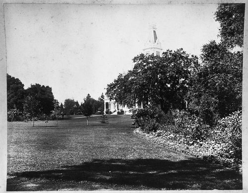 Looking up lawn towards main house, Linden Towers, James Clair Flood Estate, Atherton, California