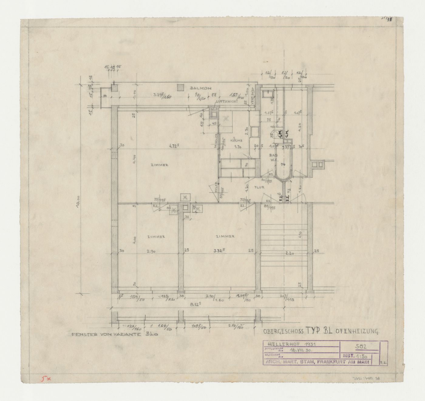 First floor plan for type BLO housing units, Hellerhof Housing Estate, Frankfurt am Main, Germany