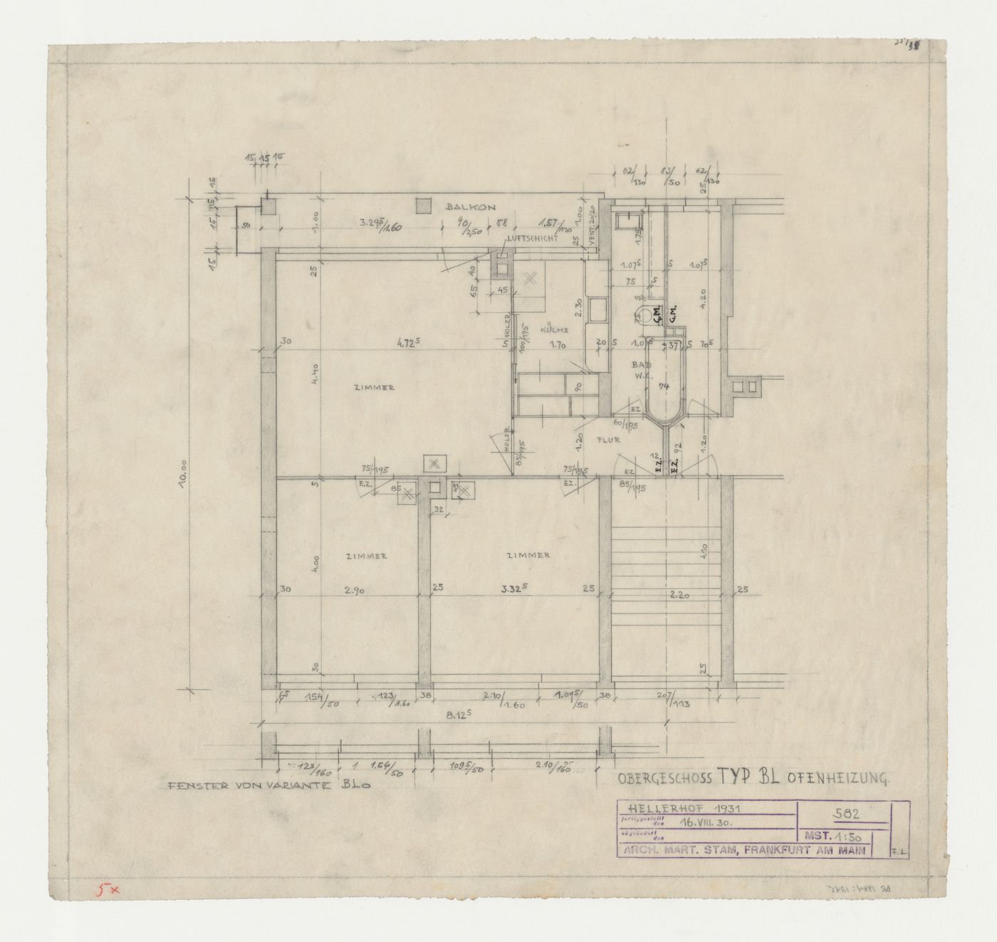 First floor plan for type BLO housing units, Hellerhof Housing Estate, Frankfurt am Main, Germany