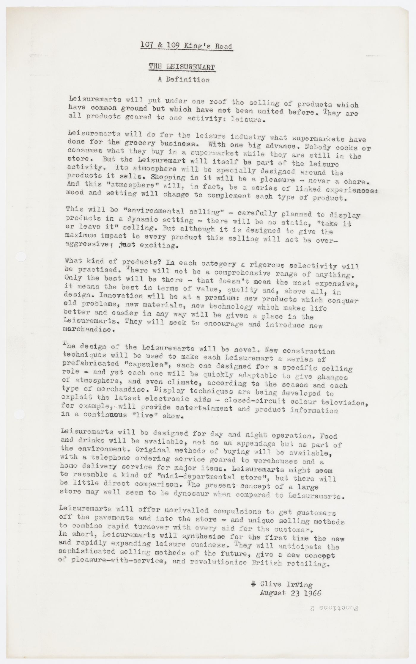 The Mart project: definition of the "Leisuremart"