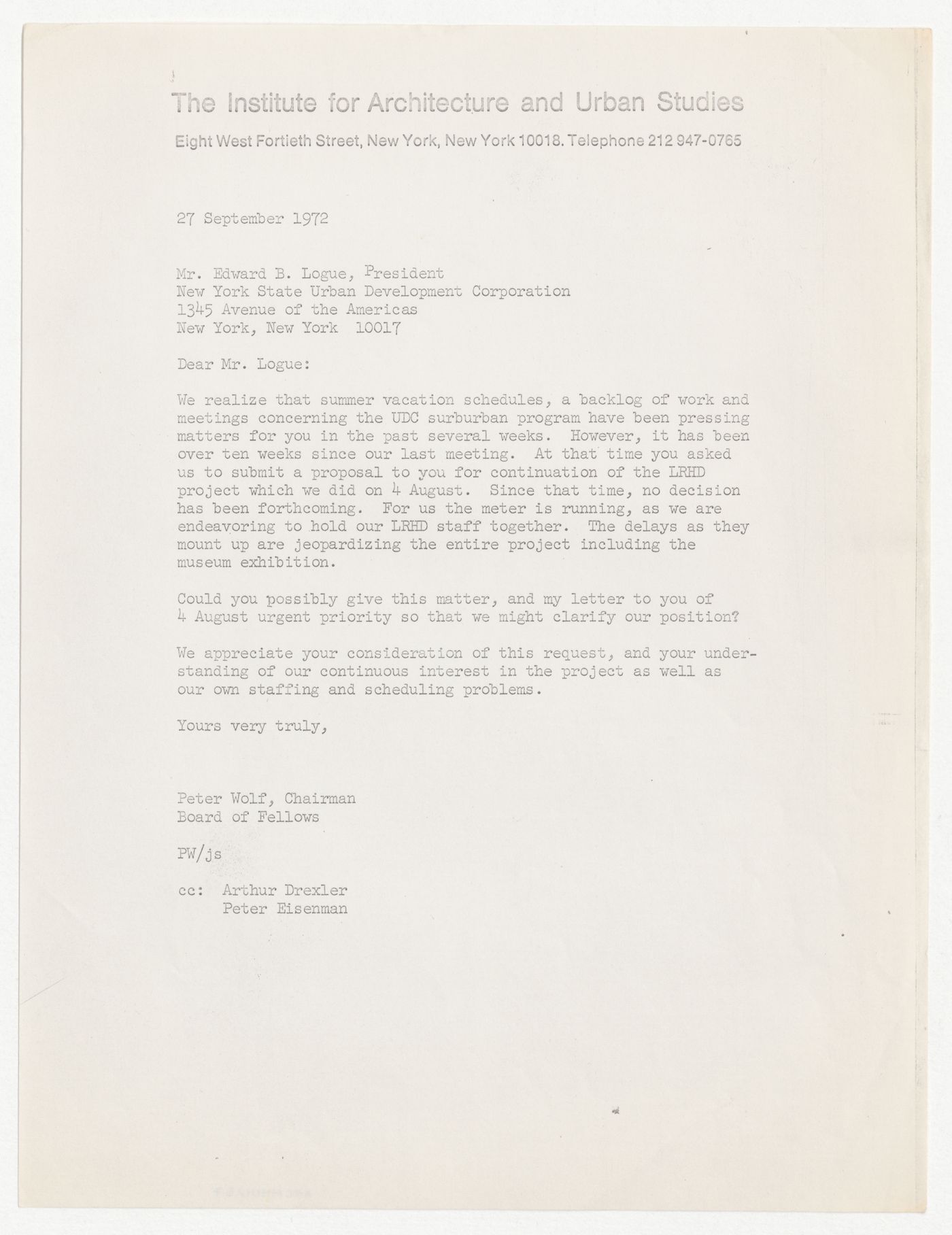 Letter from Peter Wolf to Edward J. Logue about Low-Rise High-Density (LRHD)