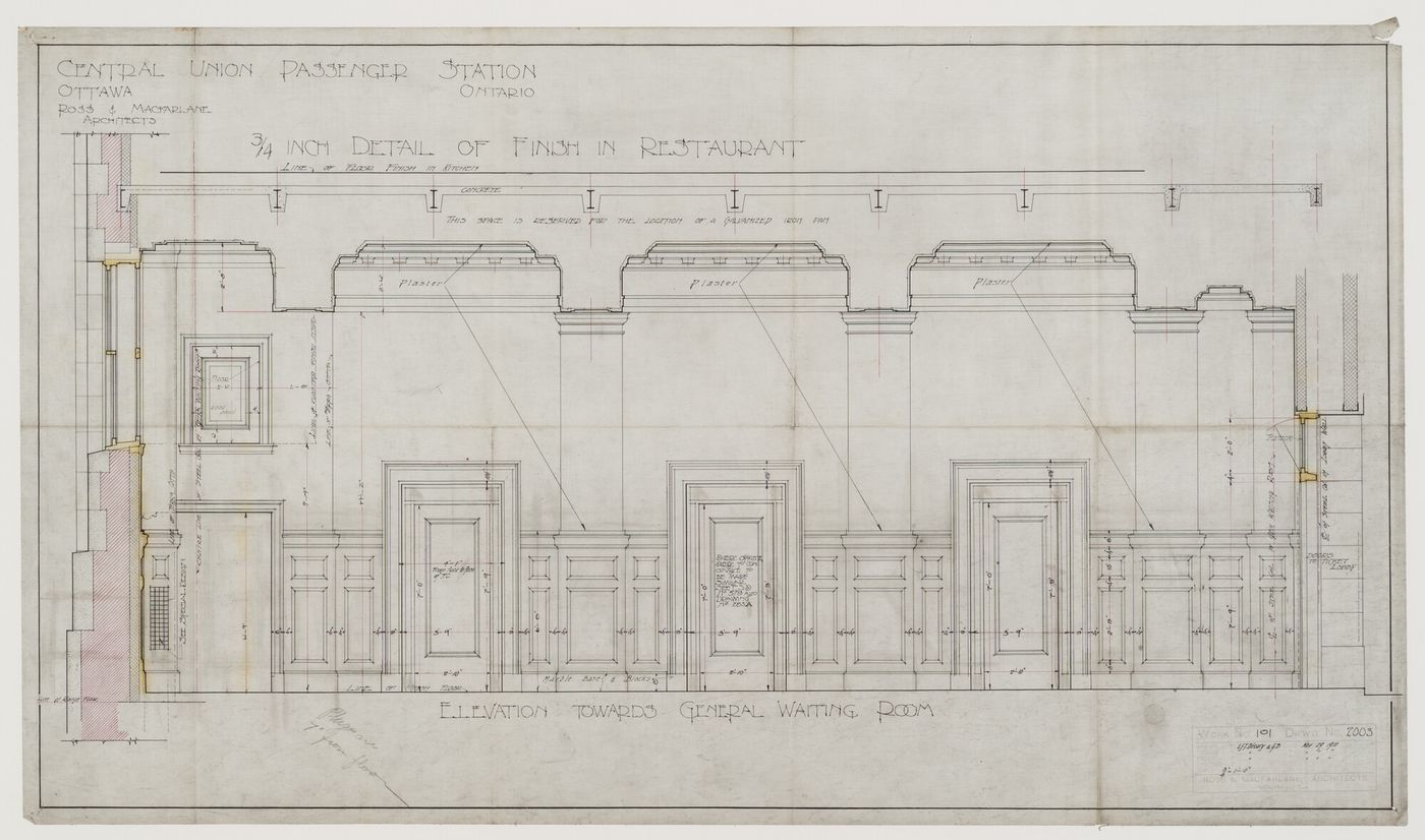 Elevation of restaurant for Central Union Passenger Station, Ottawa, Ontario