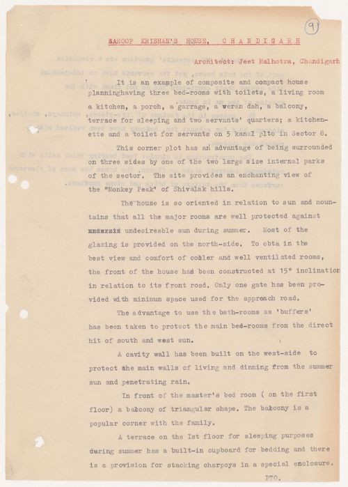 Text entitled “Saroof Krishan’s house, Chandigarh”