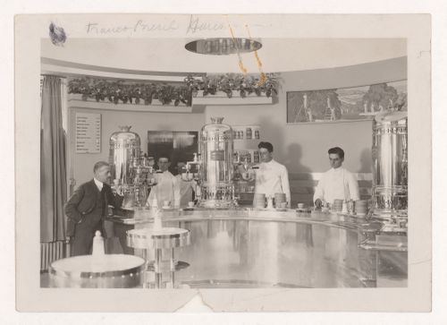 Interior view of Cafés du Brésil coffee shop, showing baristas, Haussmann boulevard, 9th arrondissement, Paris, France