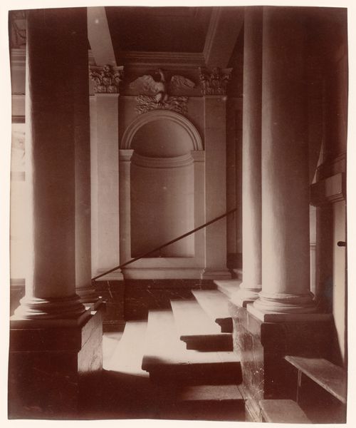 Hôtel de Beauvais: Interior view of entrance hall showing alcove and columns on either side of stairs, Paris, France