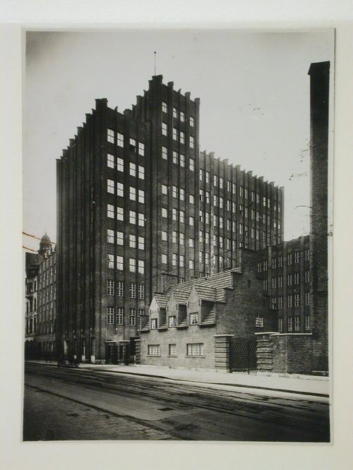 View of commercial buildings surrounding a house in Dusseldorf, Germany
