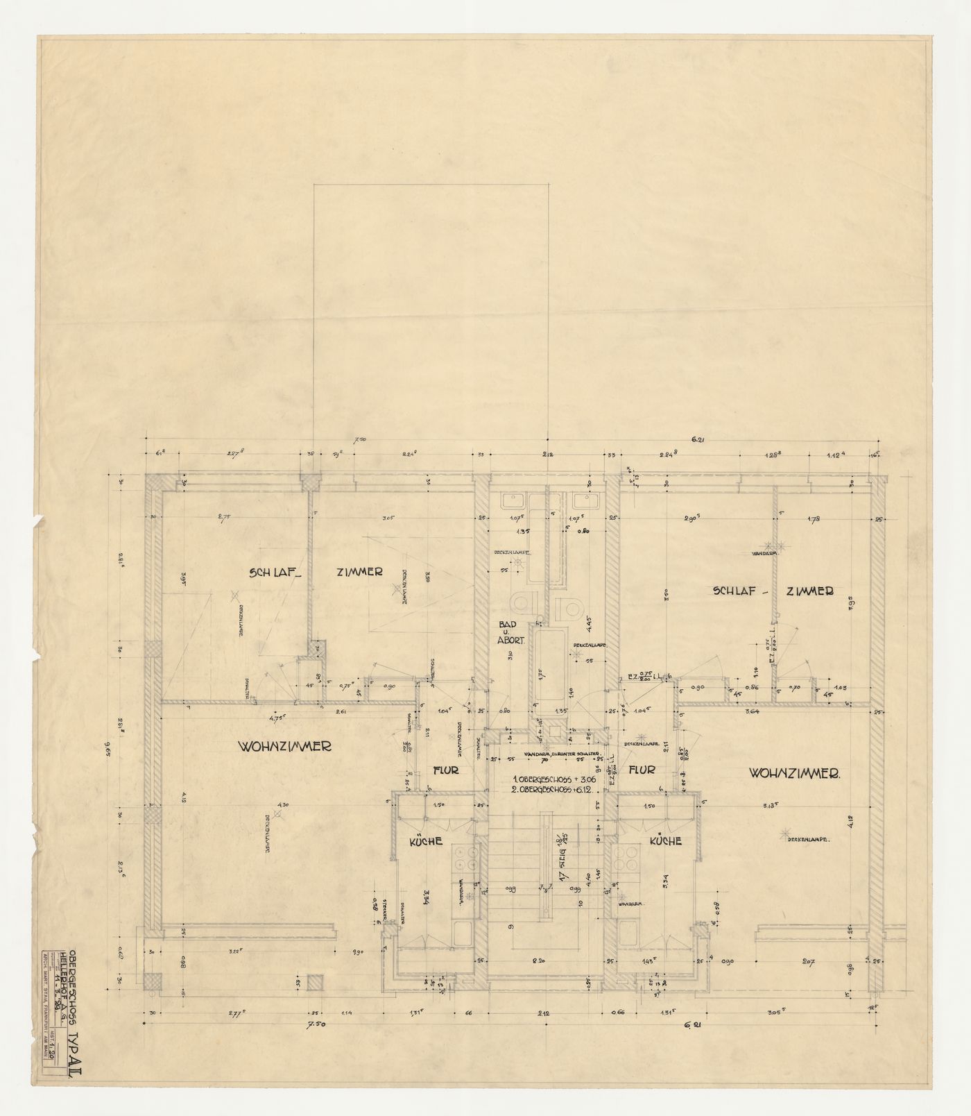 First floor plan for a type AL housing unit, Hellerhof Housing Estate, Frankfurt am Main, Germany