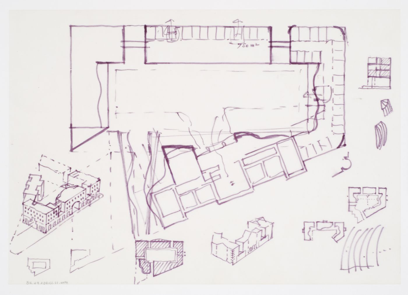 Wissenschaftszentrum, Berlin, Germany: plan, axonometric and sketches