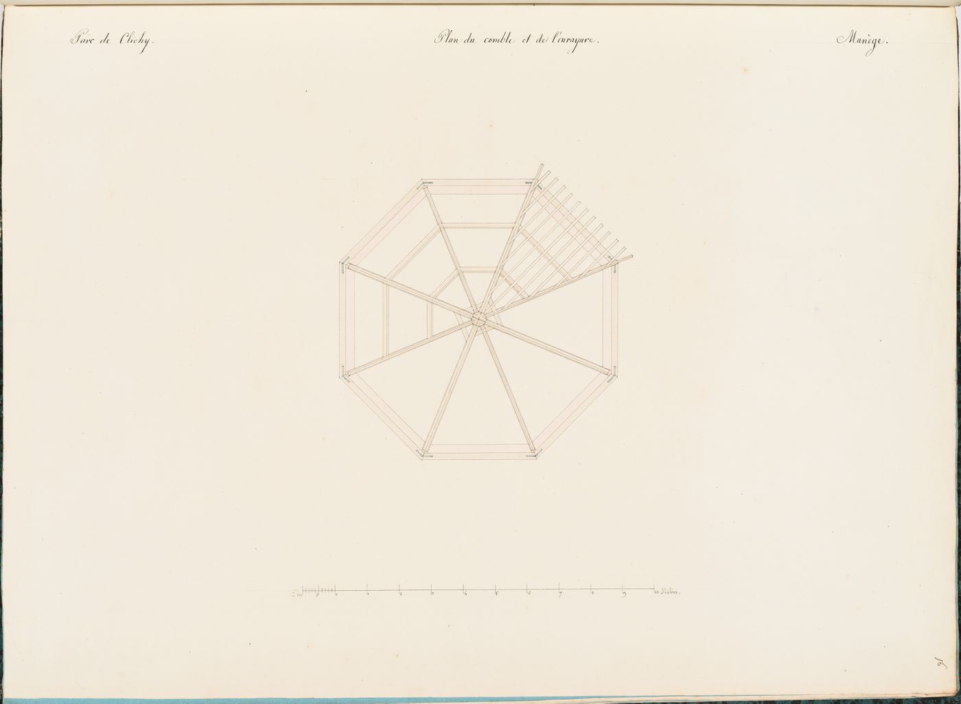 Roof framing plan for a manège, Parc de Clichy