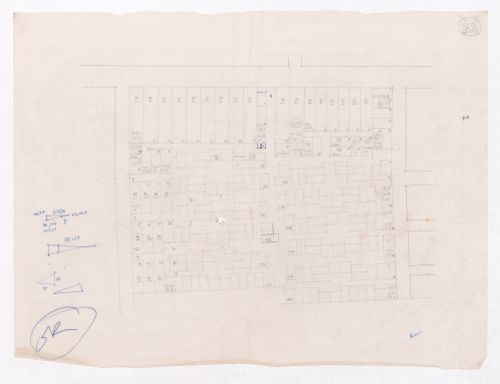 Sketch showing plots layout development for Minimum Cost Housing Group's plot in Aranya township, India, for Aranya Housing Project