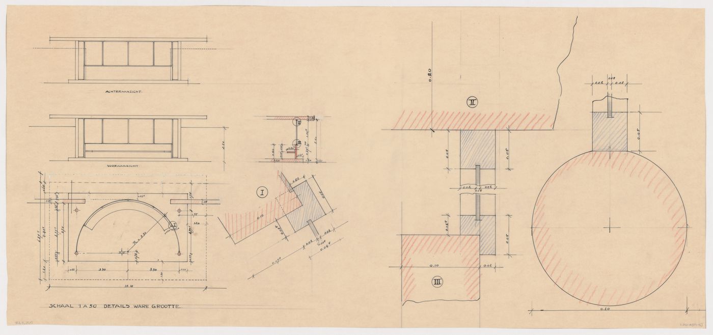 Ground floor plan, elevations, partial sections and partial plan for the garden house, Johnson House, Pinehurst, North Carolina