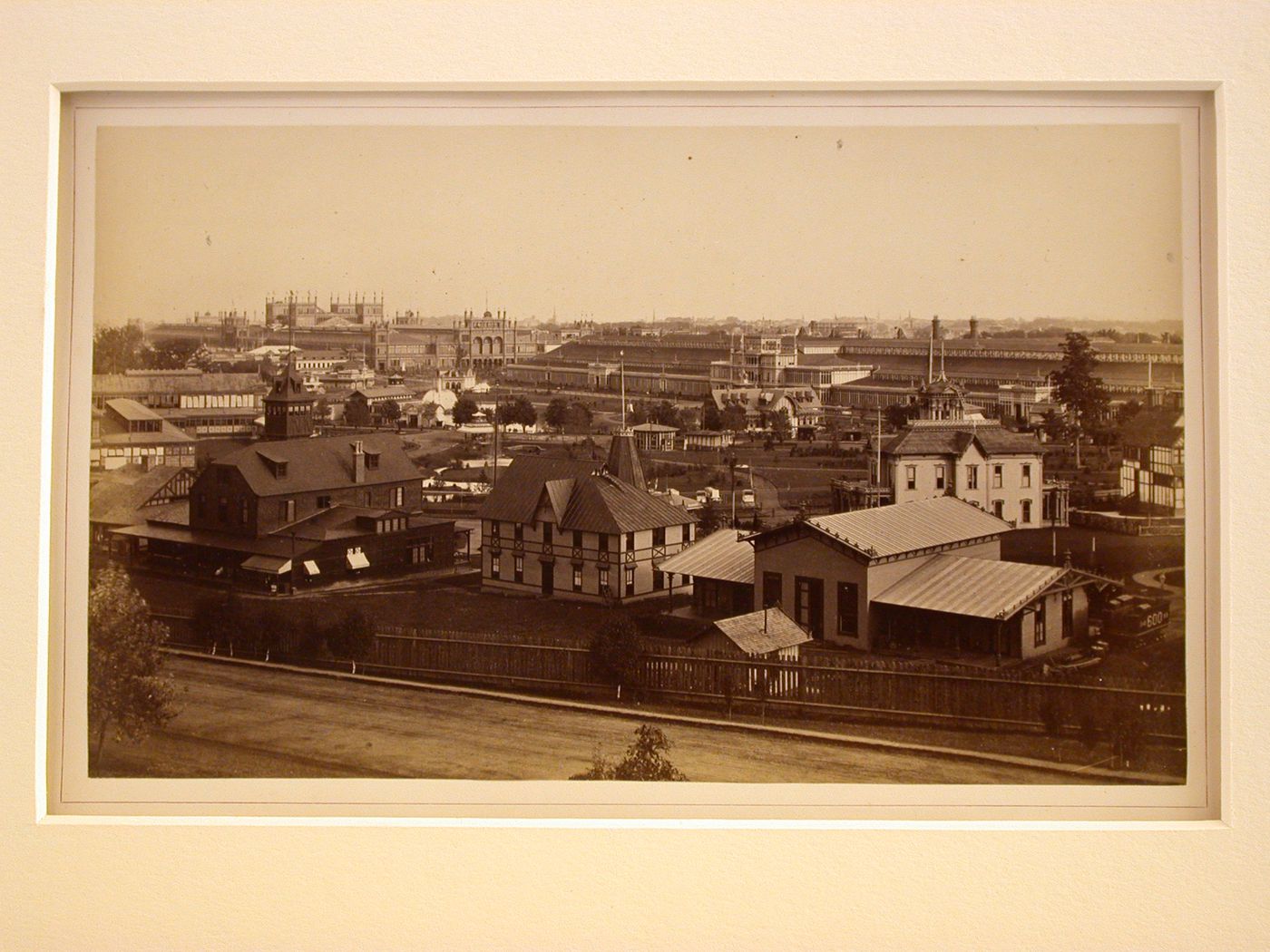 Exterior view of Centennial International Exhibition of 1876, showing International Exhibitions Buildings from George's Hill, Philadelphia, Pennsylvania, United States